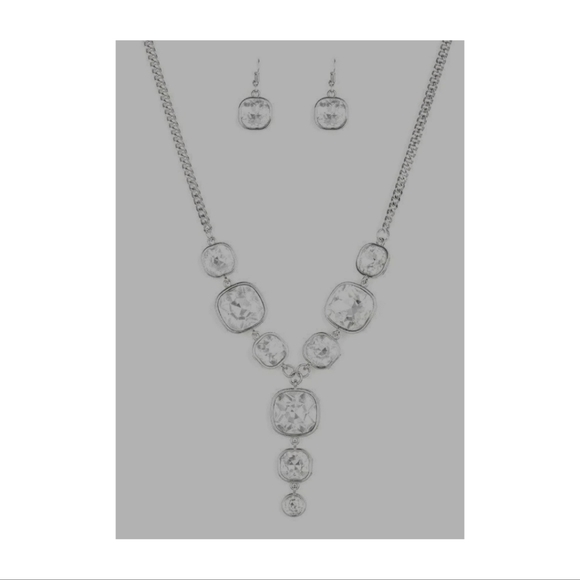 Silver & White Rhinestone Y Drop Necklace - Picture 2 of 2